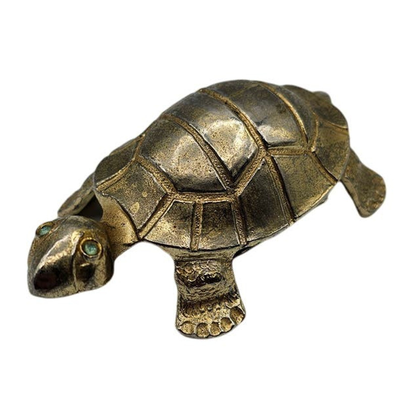 Vintage Gold Tone Turtle Tortoise Small Trinket Clip w/ Rhinestone Eyes