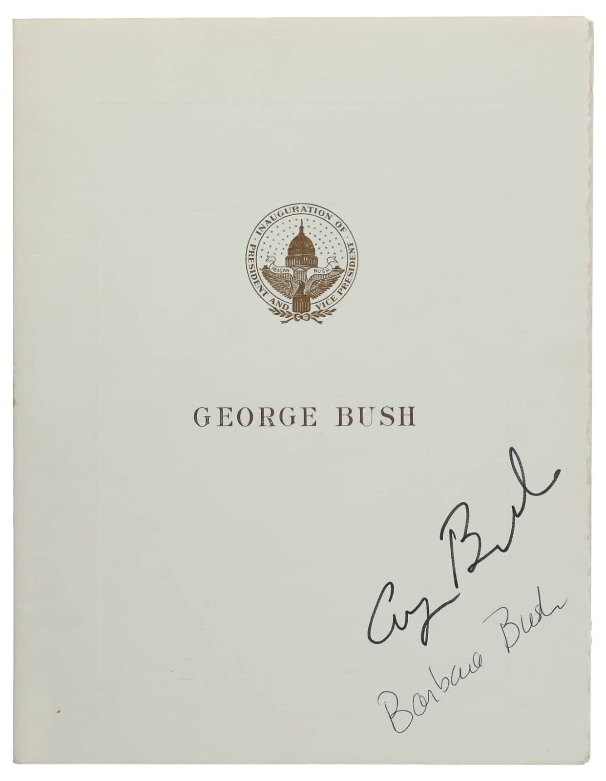 George H.W. Bush/Barbara Bush Signed Presidential Inauguration of Reagan. RARE