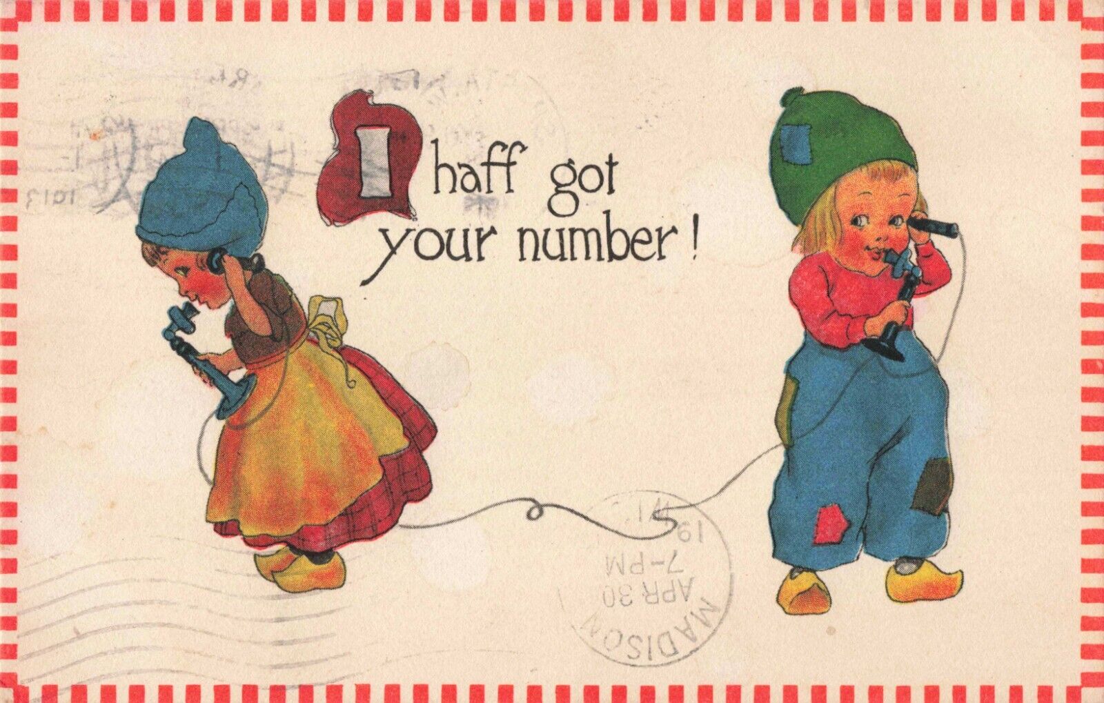 I Have Got Your Number, Dutch Kids Romantic Phone Comic Humor, Vintage Postcard