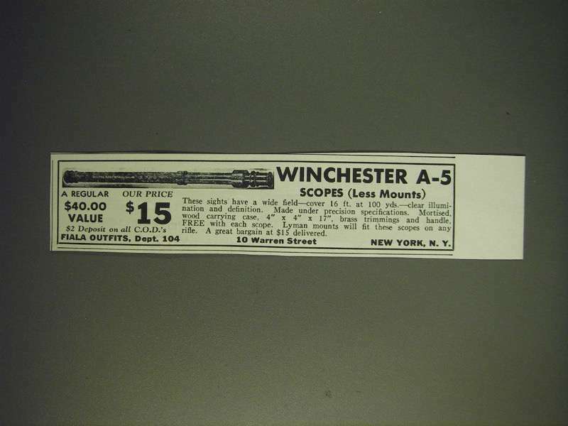 1936 Fiala Outfits Winchester A-5 Scopes Ad