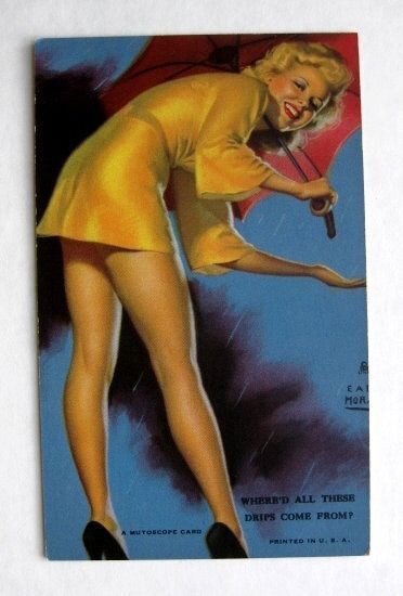 Vintage Sexy Pinup Girl Picture Mutoscope Earl Moran Blond in Rain
