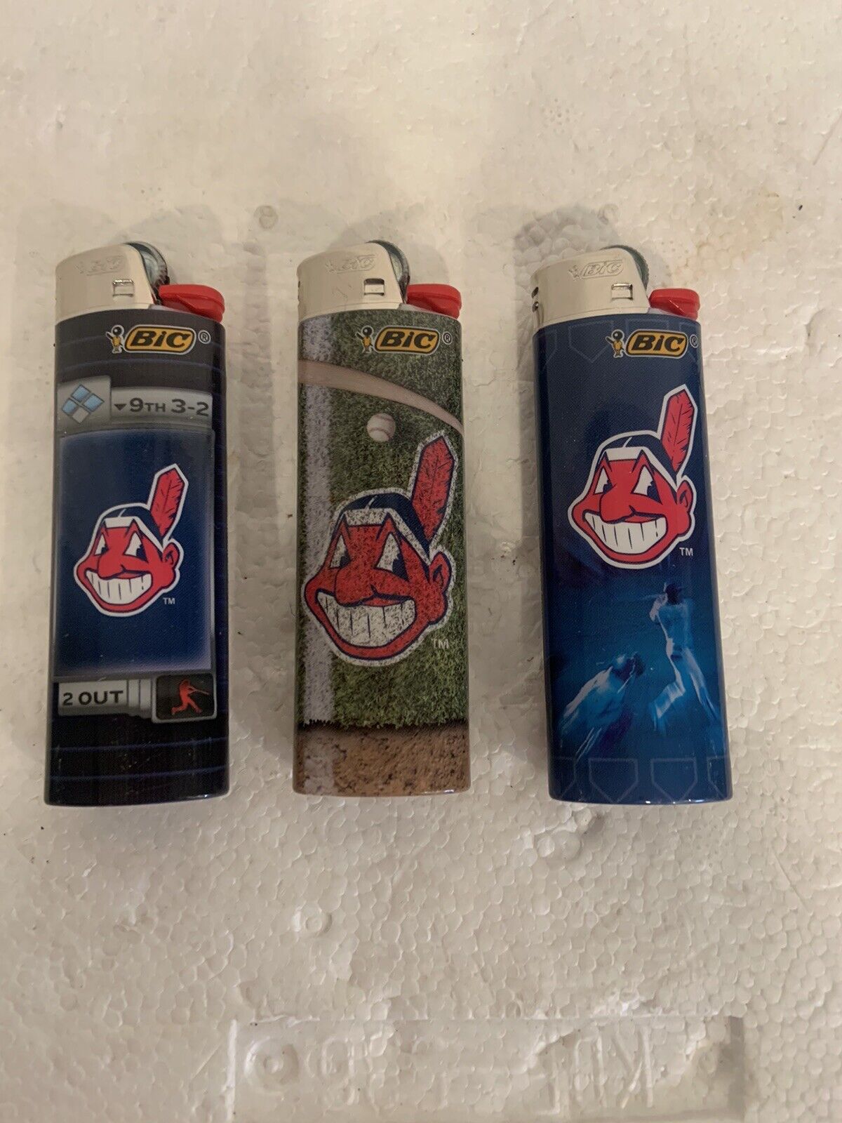 Vntg Cleveland Indians Chief Wahoo Bic Lighters Set Of 3 New Never Used RARE See