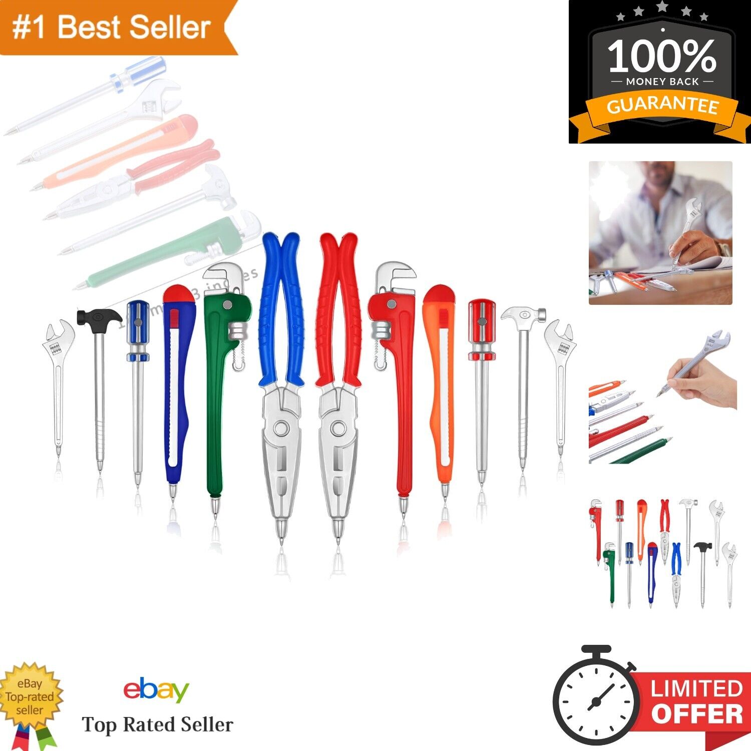 24 Pcs Novelty Tool Ballpoint Pens - Creative Design - Blue, Green, Red, Silver