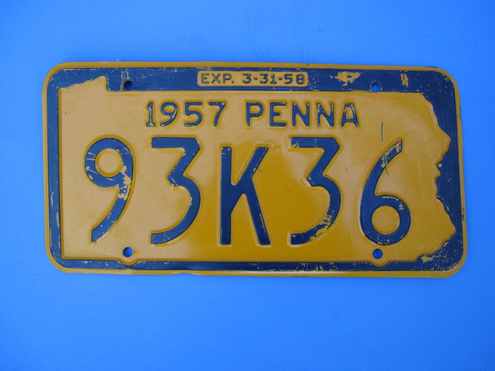 vintage 1957 Pennsylvania license plate, \