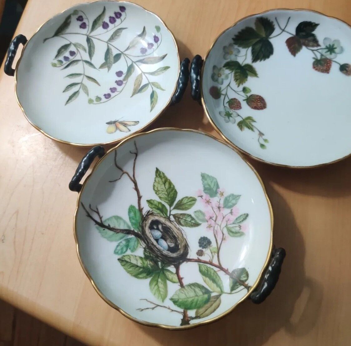 H & C limoges floral hilded porcelain plates Bowls lot of 3 EBS 1879   