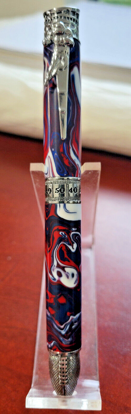 New England Patriots Football Ballpoint Pen, Veteran Hand Turned Acrylic/Chrome