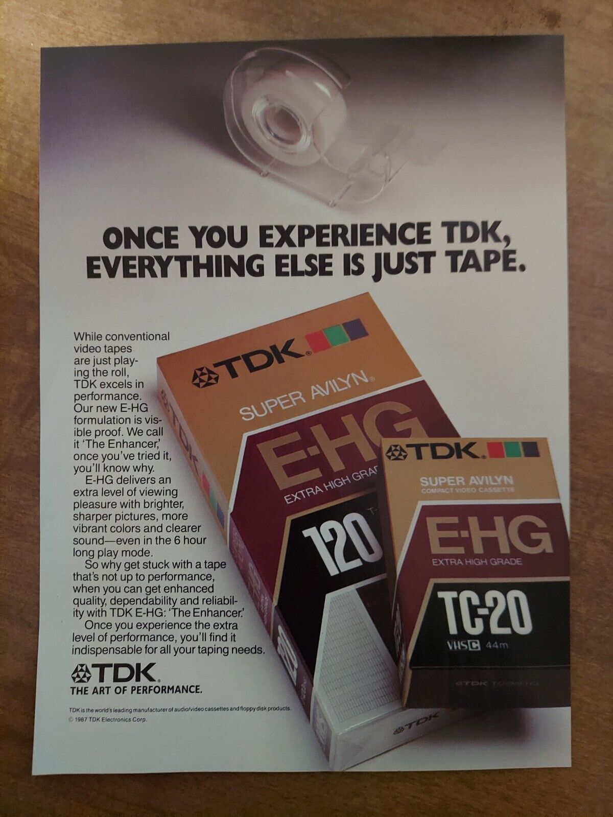 TDK E-HG TC-120 VHS VHS-C VCR Video Tapes 1987 Vintage Print Ad