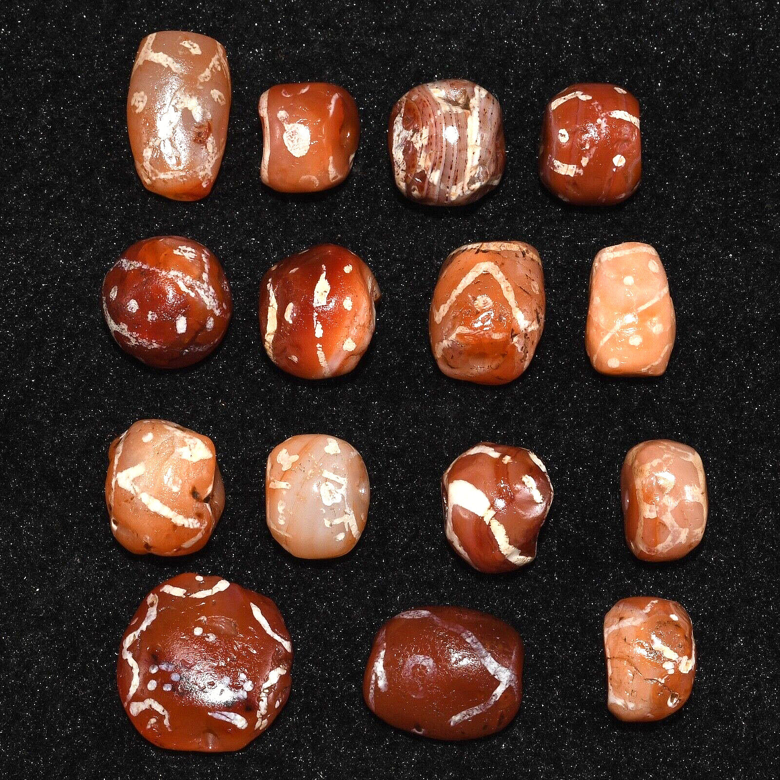 Lot Sale 15 Ancient Central Asian Etched Carnelian Beads over 2000 Years Old