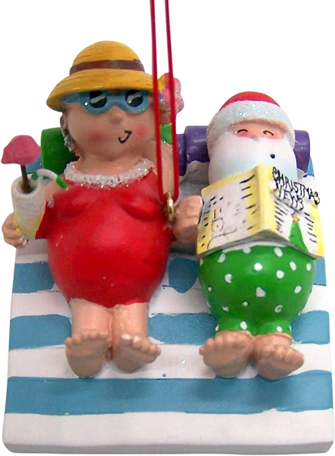 Santa and Mrs. Claus at The Beach Ornament, Vacation Themed Decoration, 2 1/2 In