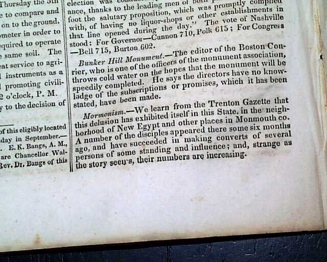Early MORMONS Mormonism at New Egypt Monmouth County New Jersey 1839 Newspaper