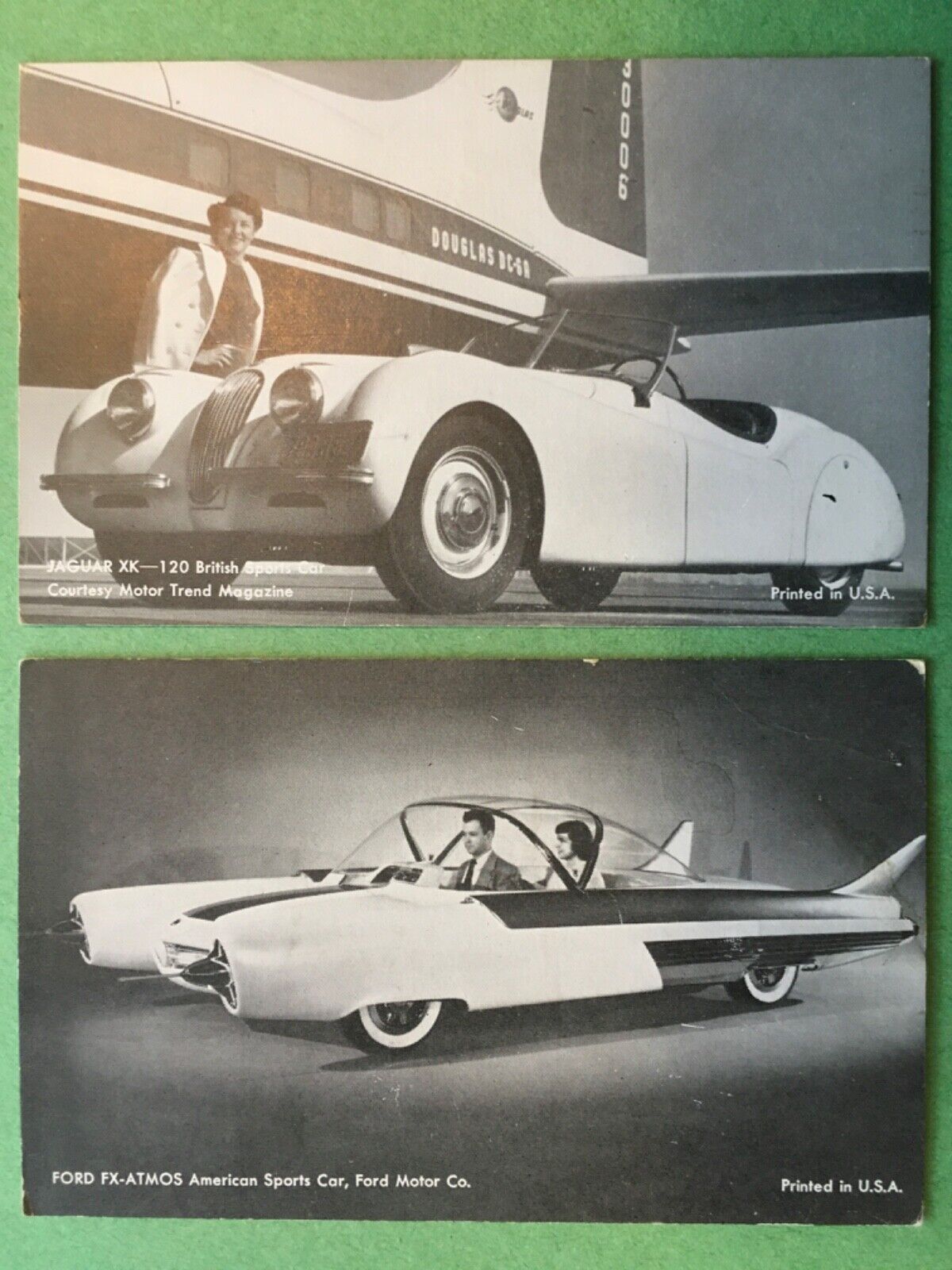 Two Cards, 50s/60’s Jaguar XK-120 and Ford FX-Atmos Exhibit Cards