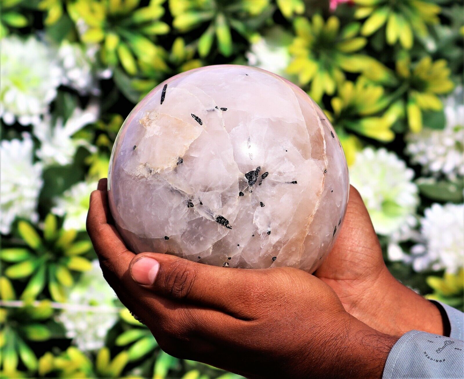Natural 135MM Tourmalated Quartz Meditation Spirit Aura Chakra Stone Sphere Ball