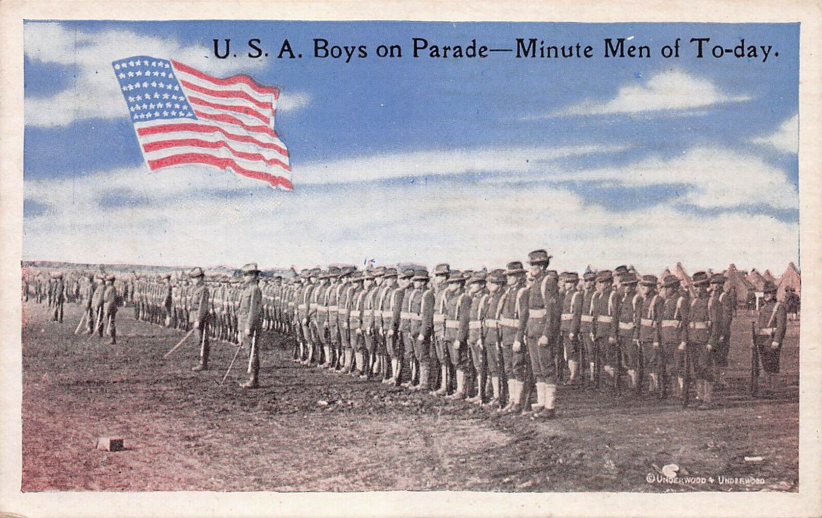 U.S.A. Boys on Parade - Minute Men of To-Day, World War I Era Postcard, unused