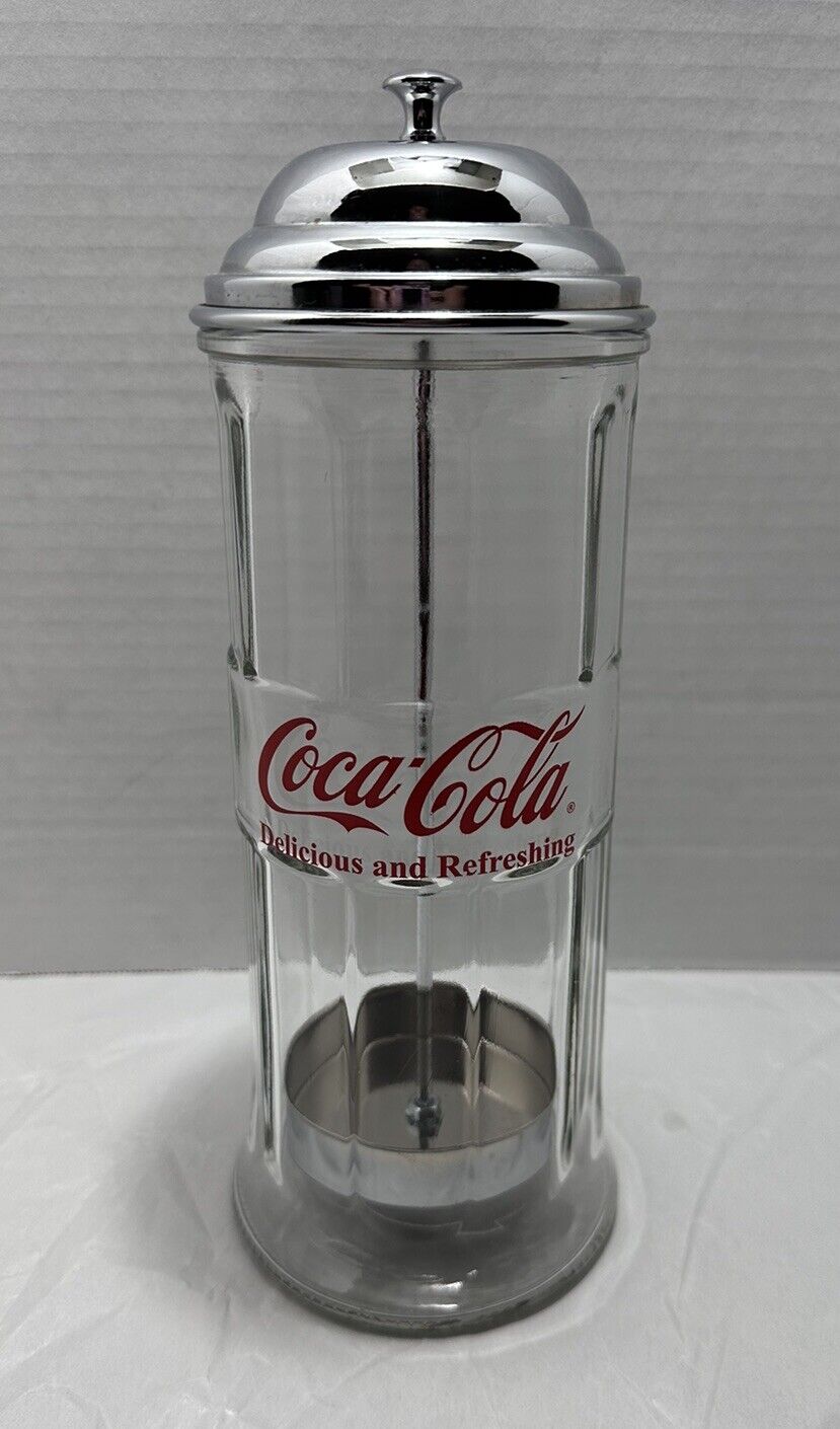 Vintage Tablecraft Coca Cola Glass Straw Holder Dispenser Jar Coke Drink Diner