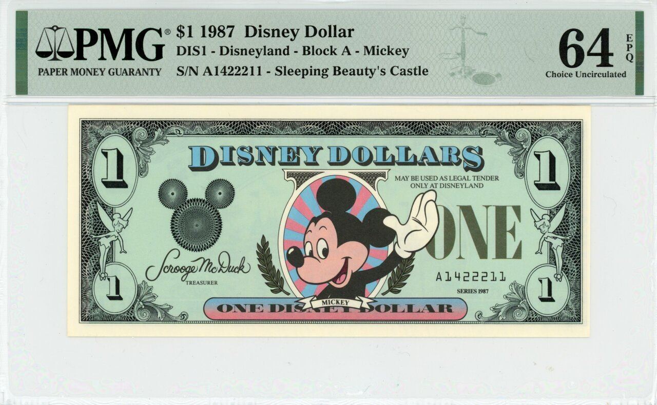 1987 $1 Disney Dollar Mickey PMG 64 EPQ (DIS1)