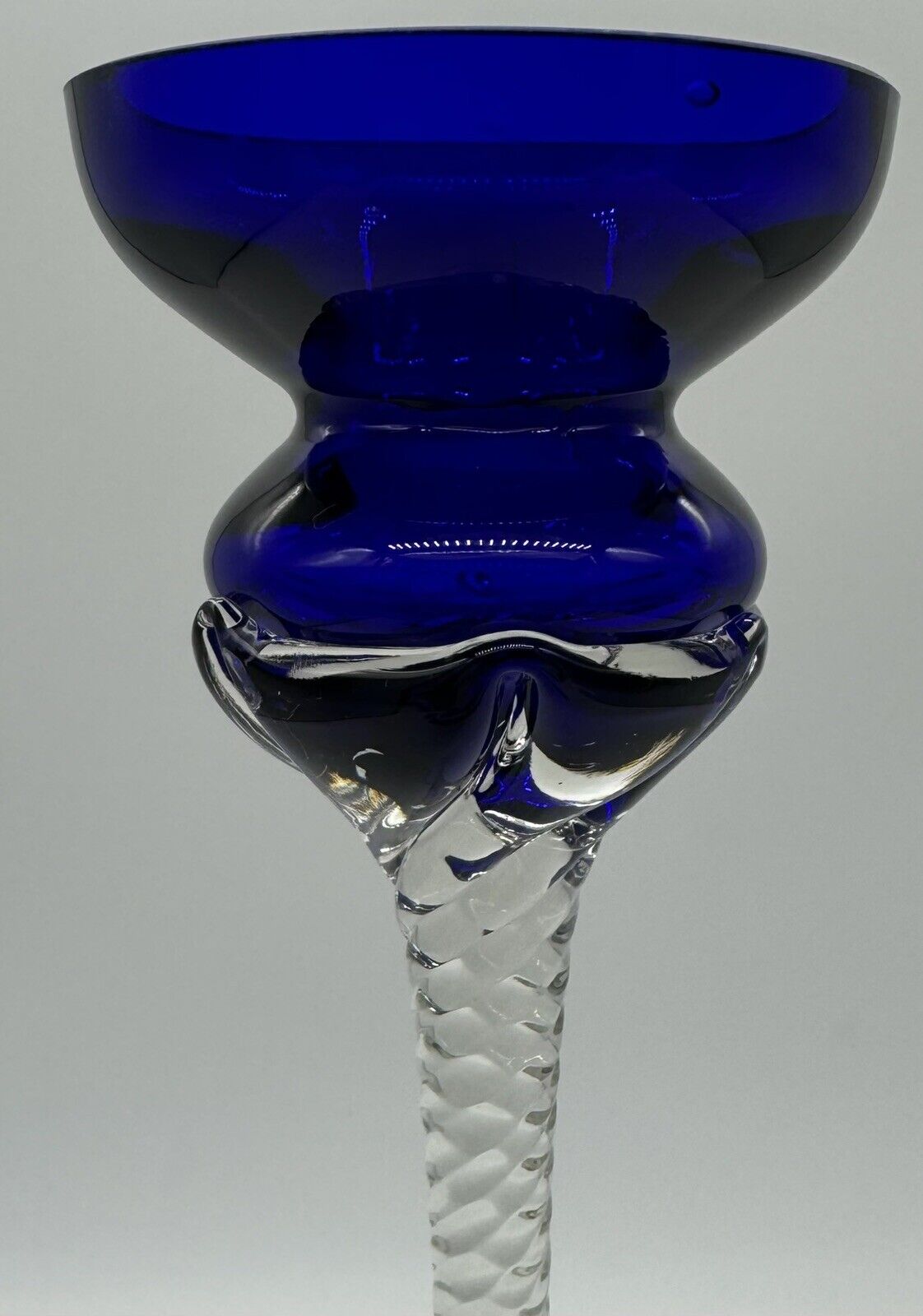 Cobalt Blue Glass Long Swirled Stem Pilar Candle Holder Awesome Piece Beautiful