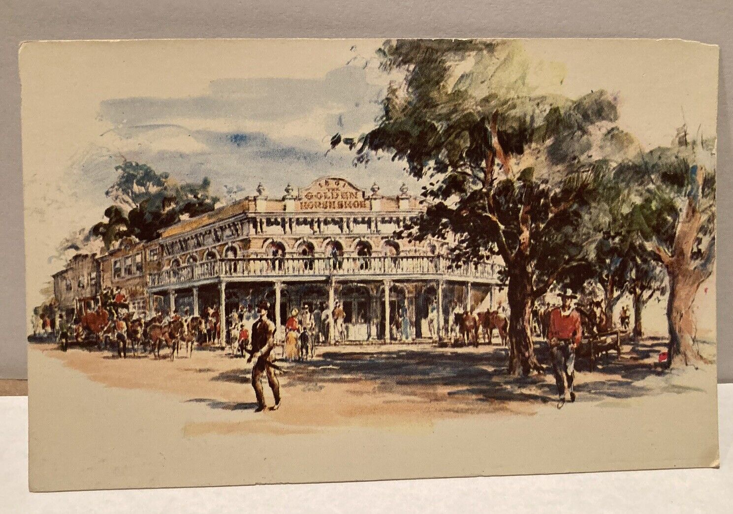 Rare Disneyland 1955 Illustrated Frontierland “Park Your Guns Cowboy” Postcard