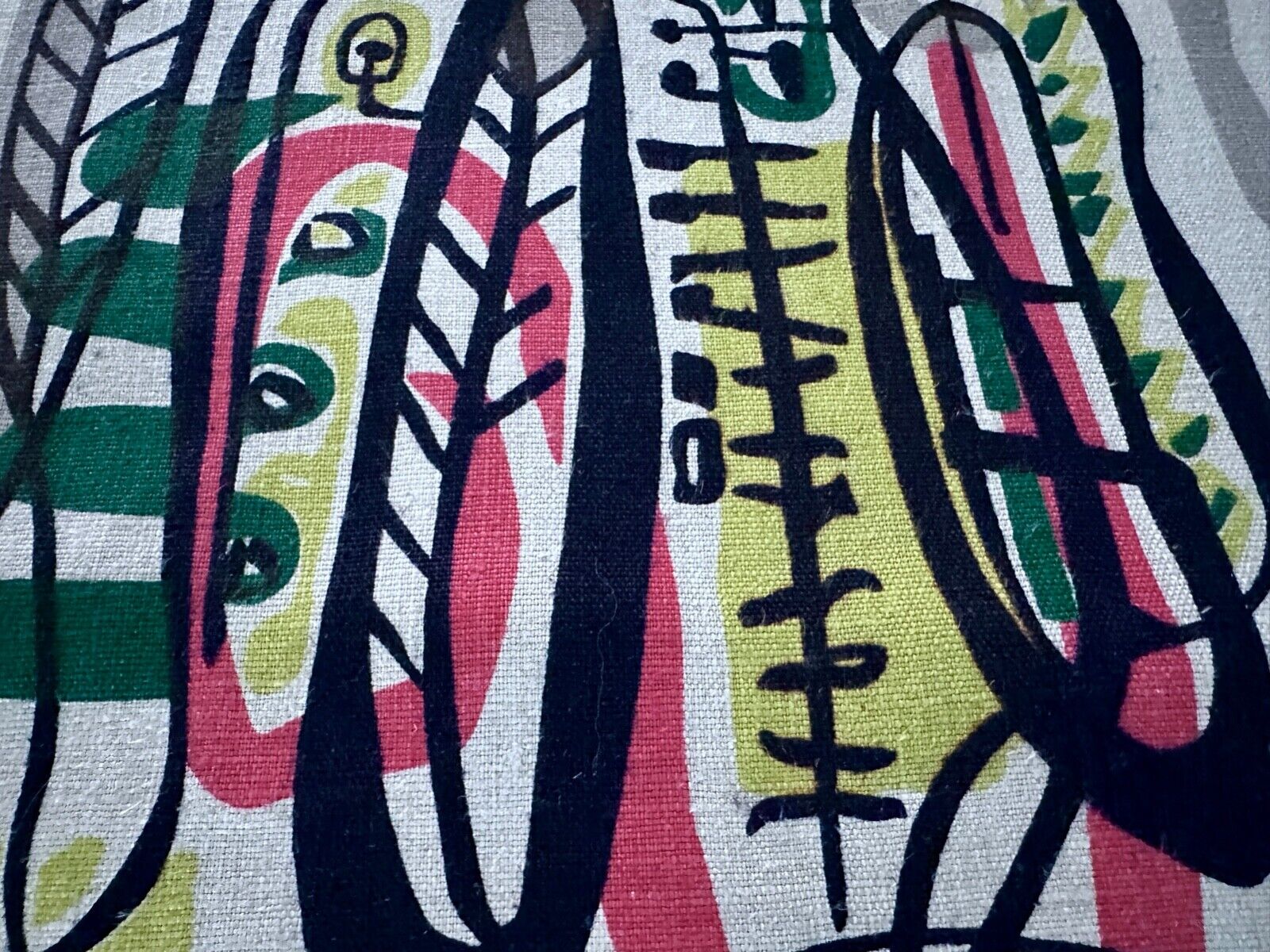 Ruth Reeves Hand Print Picasso Inspired ABSTRACT FLEURA Barkcloth Vintage Fabric