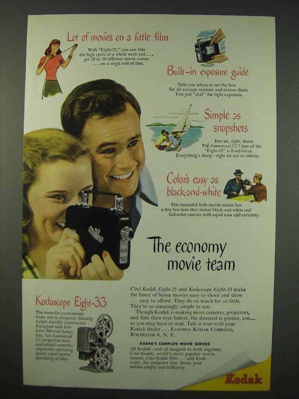 1947 Cine-Kodak Camera, Kodascope Eight-33 Projector Ad