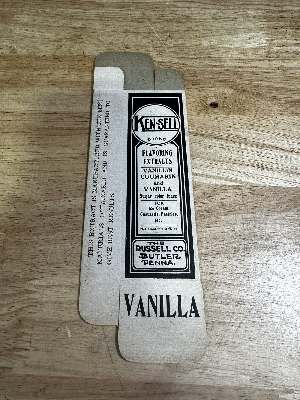 Vintage The Russell Co. Butler PA “Ken-Sell” Vanilla Extract Cardboard Box