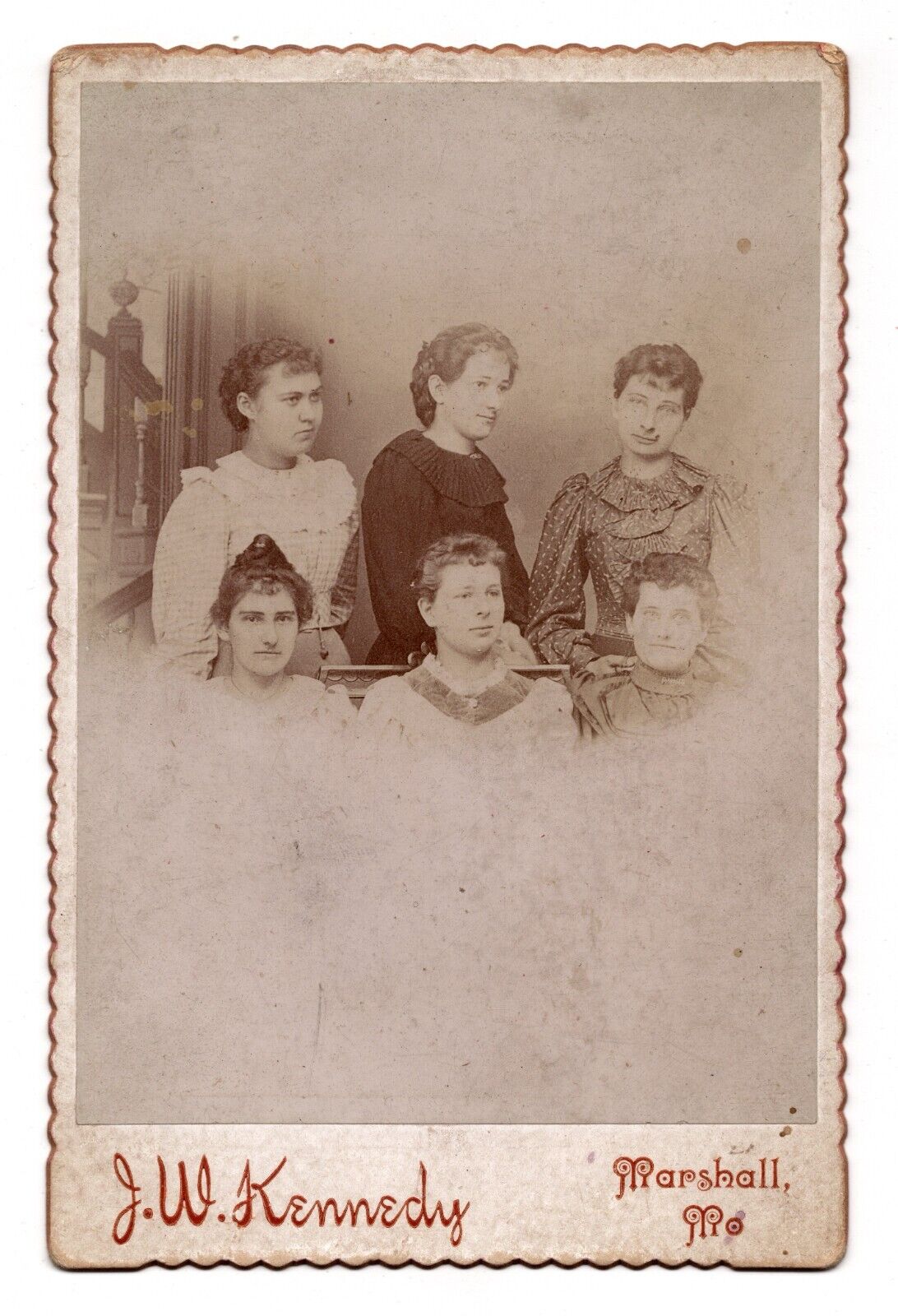 C. 1890s CABINET CARD J.W. KENNEDY SIX GORGEOUS YOUNG LADIES MARSHALL MISSOURI