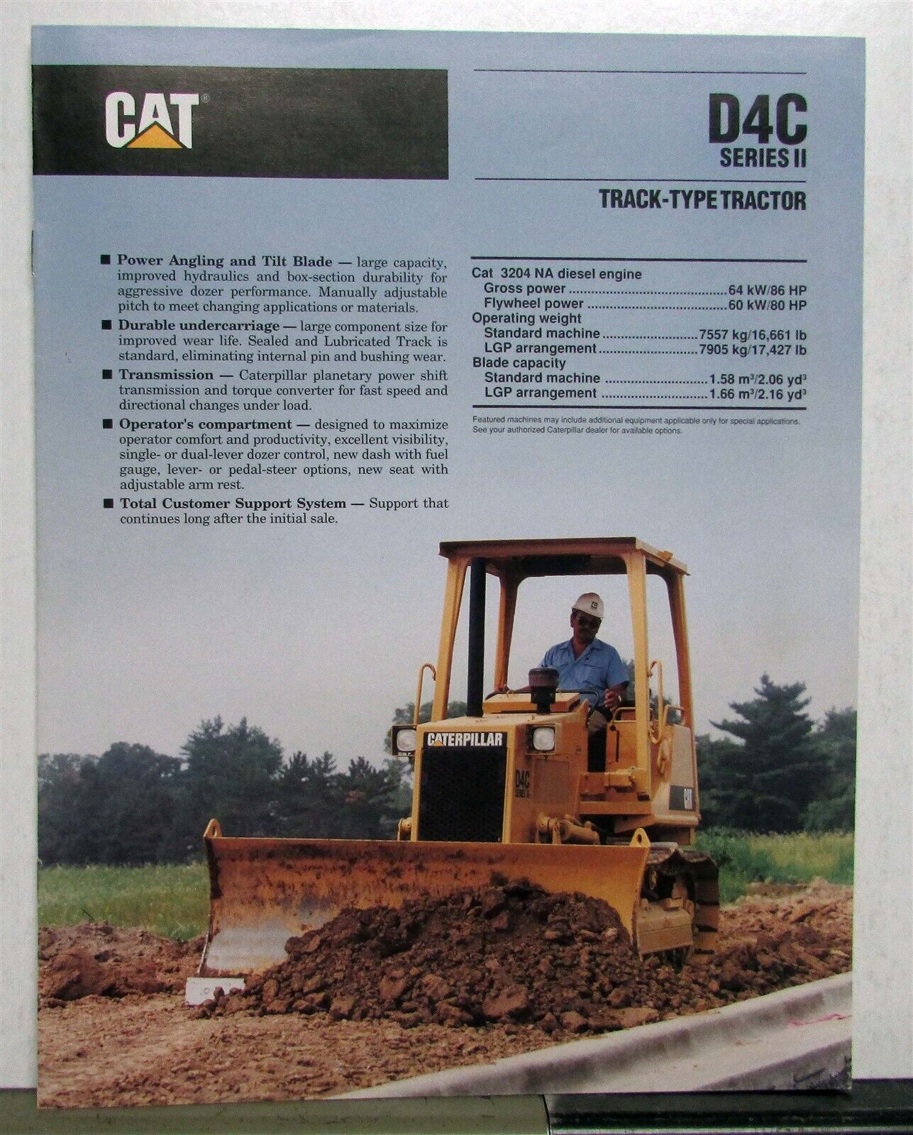 1991 CAT D4C Track Type Tractor Construction Specifications Sales Brochure