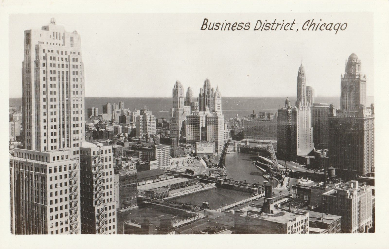Vintage Postcard Business District Chicago, Illinois B&W Aerial Photo Unposted