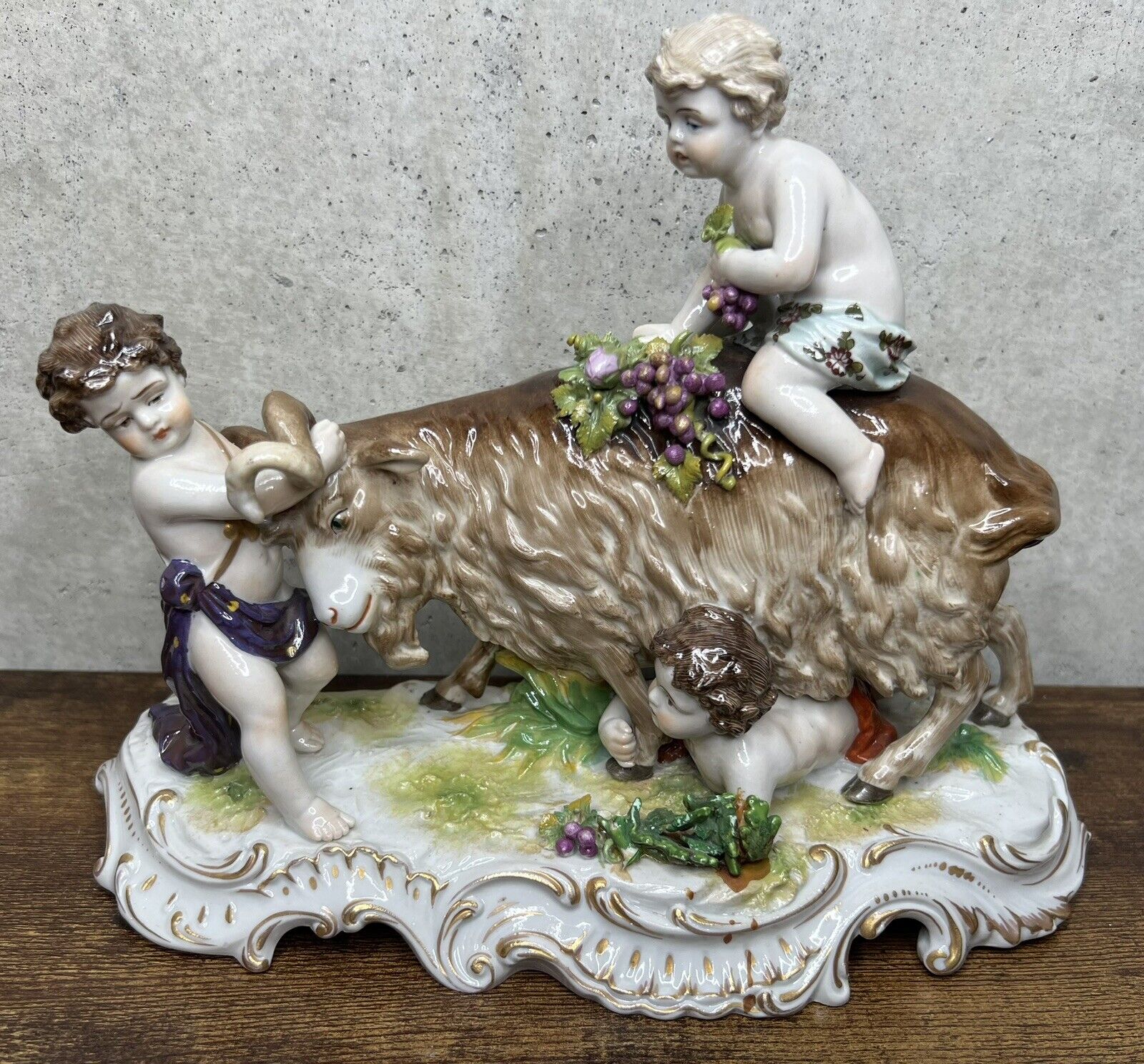 Antique Ludwigsburg Porcelain Figure Group Goat With Children Amazing Quality