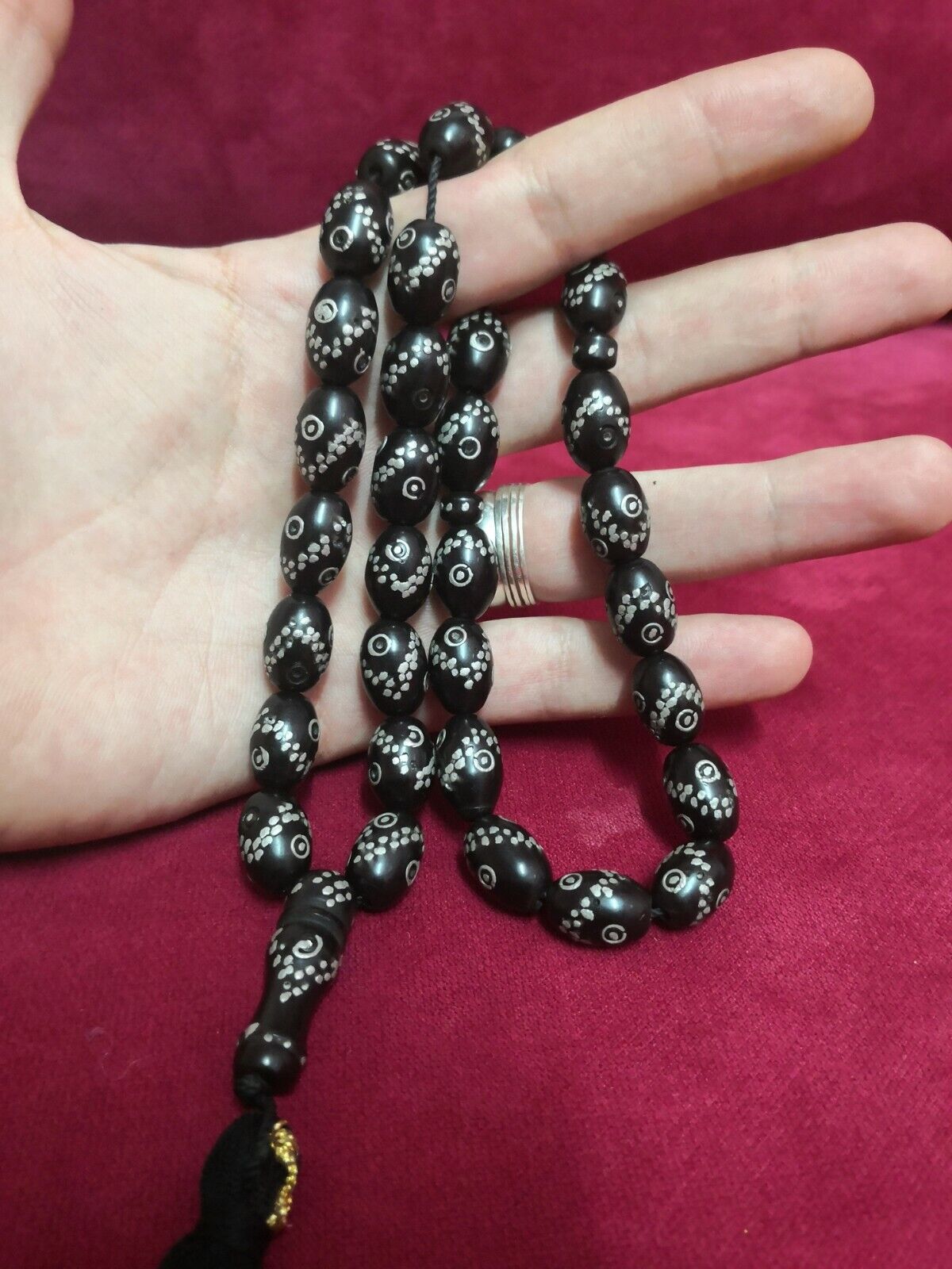 Antique Genuine Najafi Sandalus 33 Islamic Prayer Beads 58 Gr Inlaid silver نجفي