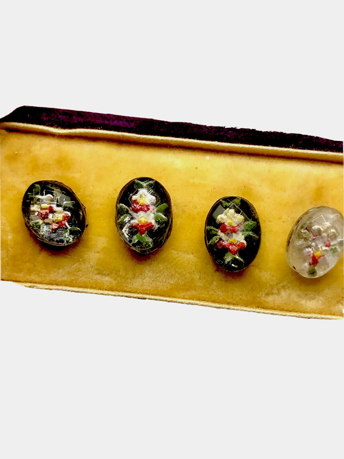 6 Antique Glass Faceted Buttons In Original Velvet