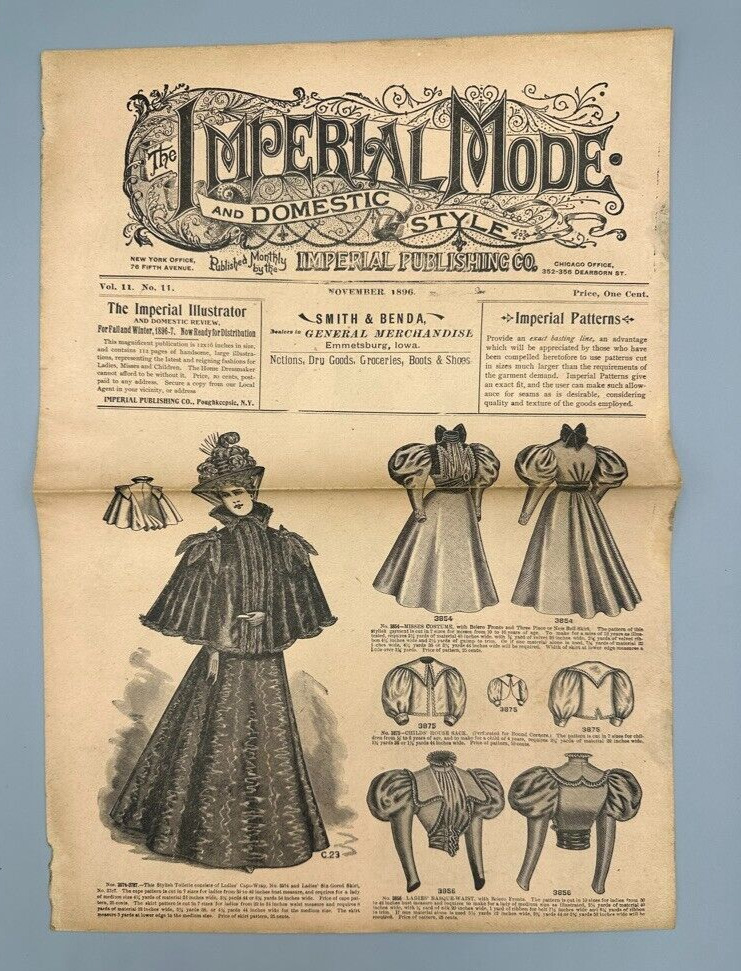 1896 Imperial Mode FASHION CLOTHING PATTERN Antque Advertising Victorian Catalog