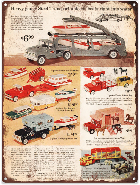1962 Buddy L Heavy Gauge Steel Car Carrier Toy Ad Metal Sign Repro 9x12\