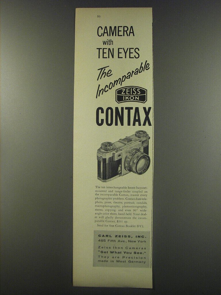 1956 Zeiss Contax Camera Ad - Camera with ten eyes the incomparable Contax