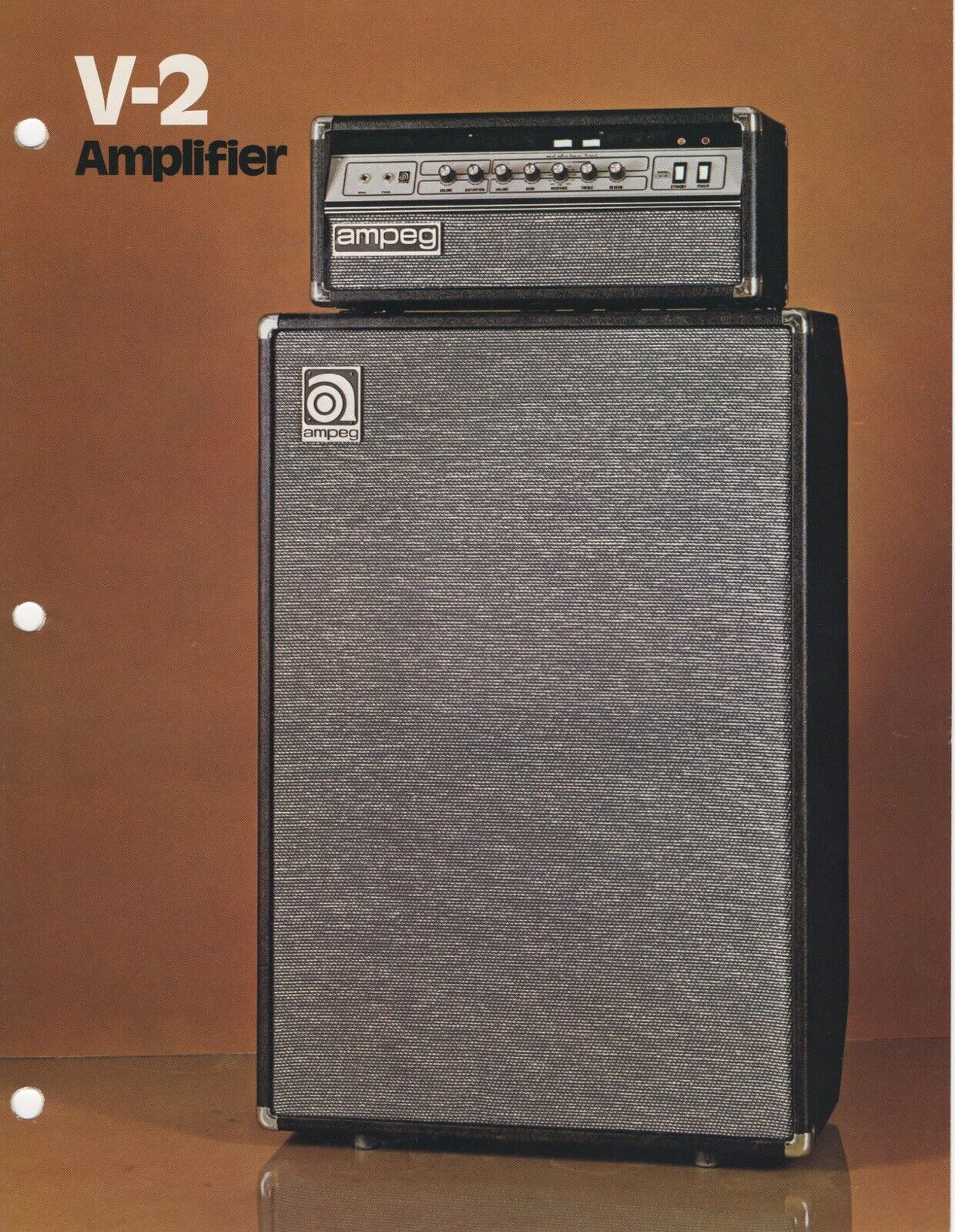 Vintage 1975 Ampeg V-2 Color Dealer Brochure with Specifications Rare #C1155