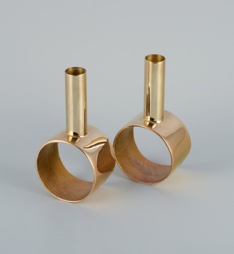 Swedish design. A pair of modernist brass candlesticks.  Late 1900s.
