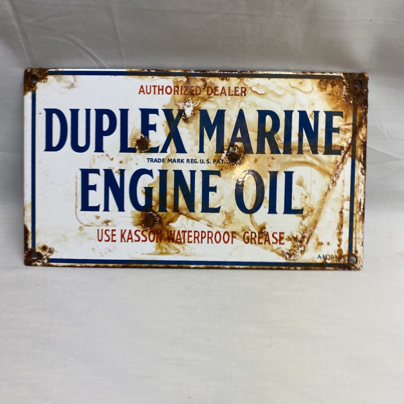 DUPLEX MARINE PORCELAIN VINTAGE STYLE SIGN CAR GAS TRUCK GASOLINE OIL