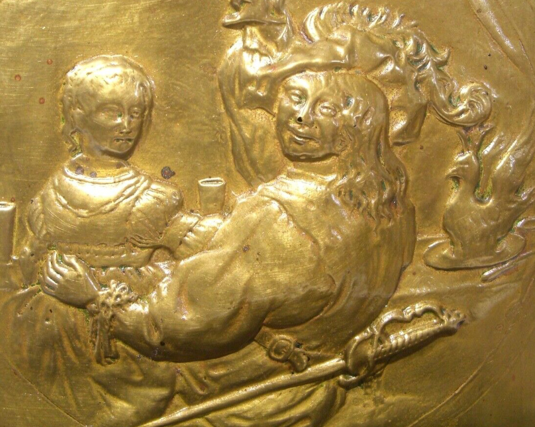 Antique 18th Century CANDLE WALL BOX Dutch Brass Repousse REMBRANDT ART