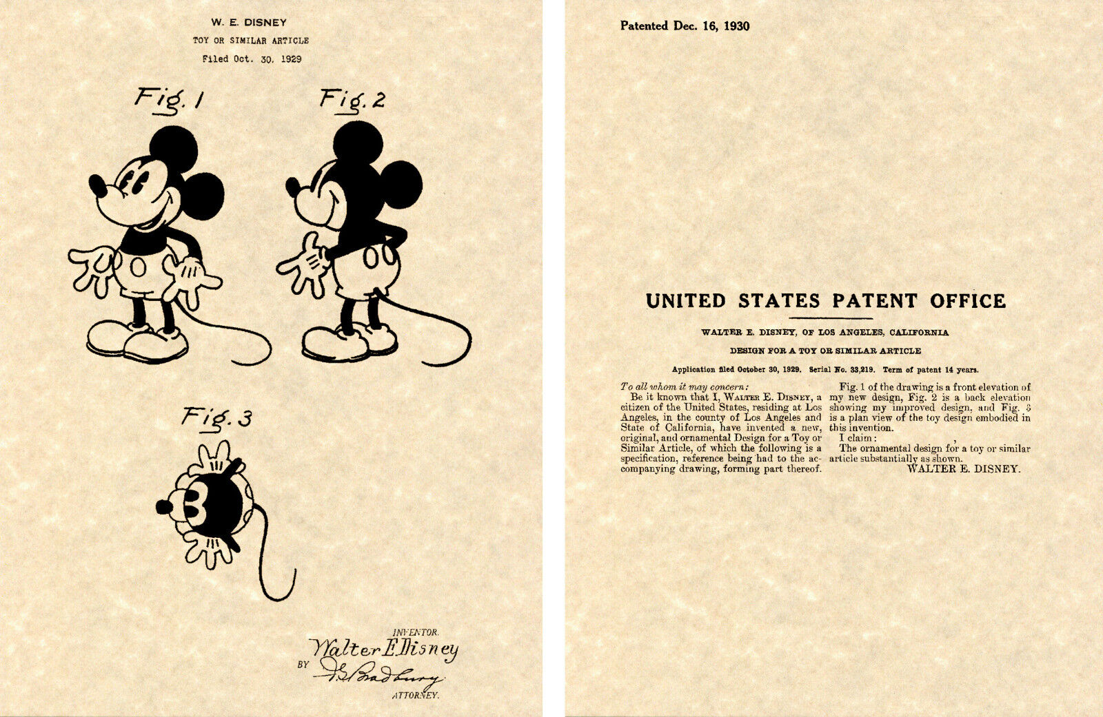 MICKEY MOUSE PATENT Art Print READY TO FRAME Walt Disney Cartoon Micky 1930