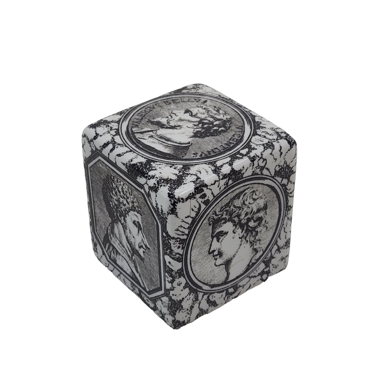 Vintage Italian Piero Fornasetti Roman Leaders Ceramic Cube Paperweight