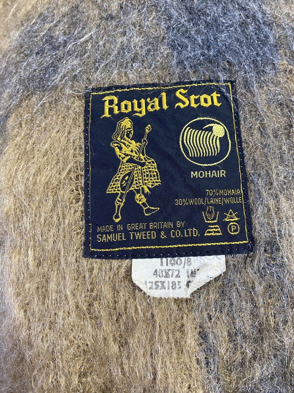 Vintage Mohair Blanket Throw Brown Tan Plaid 50s 60s Royal Scot, Samuel Tweed Co