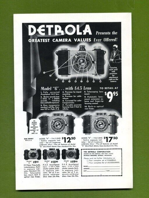Detrola Cameras / Rolleiflex Automat Camera vintage 1937 Print Ad