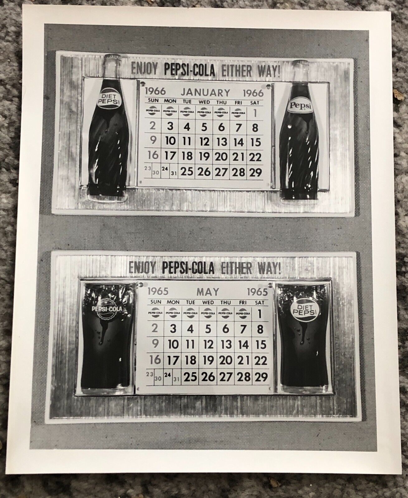 Pepsi Cola Soda Photograph Advertising Calendar Proof Promo 1960\'s Vintage Old