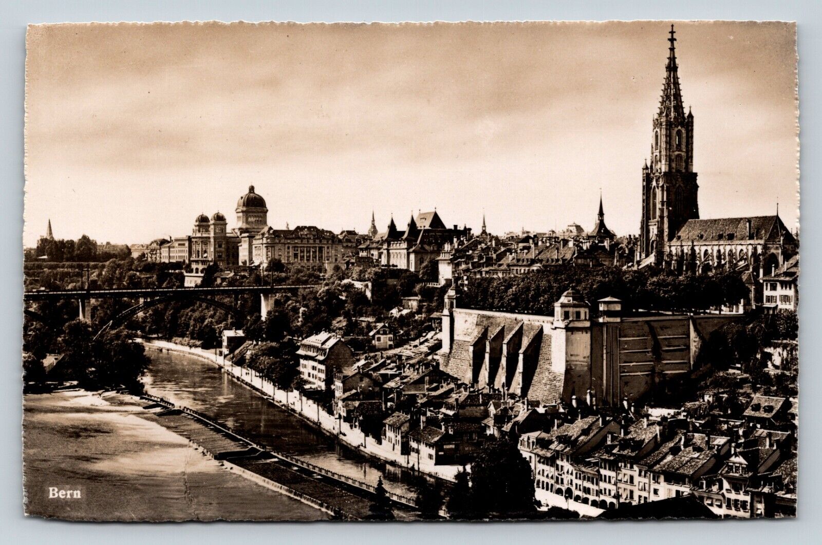 Vintage RPPC Postcard: Bern Switzerland Beautiful Architecture, City Bridge View