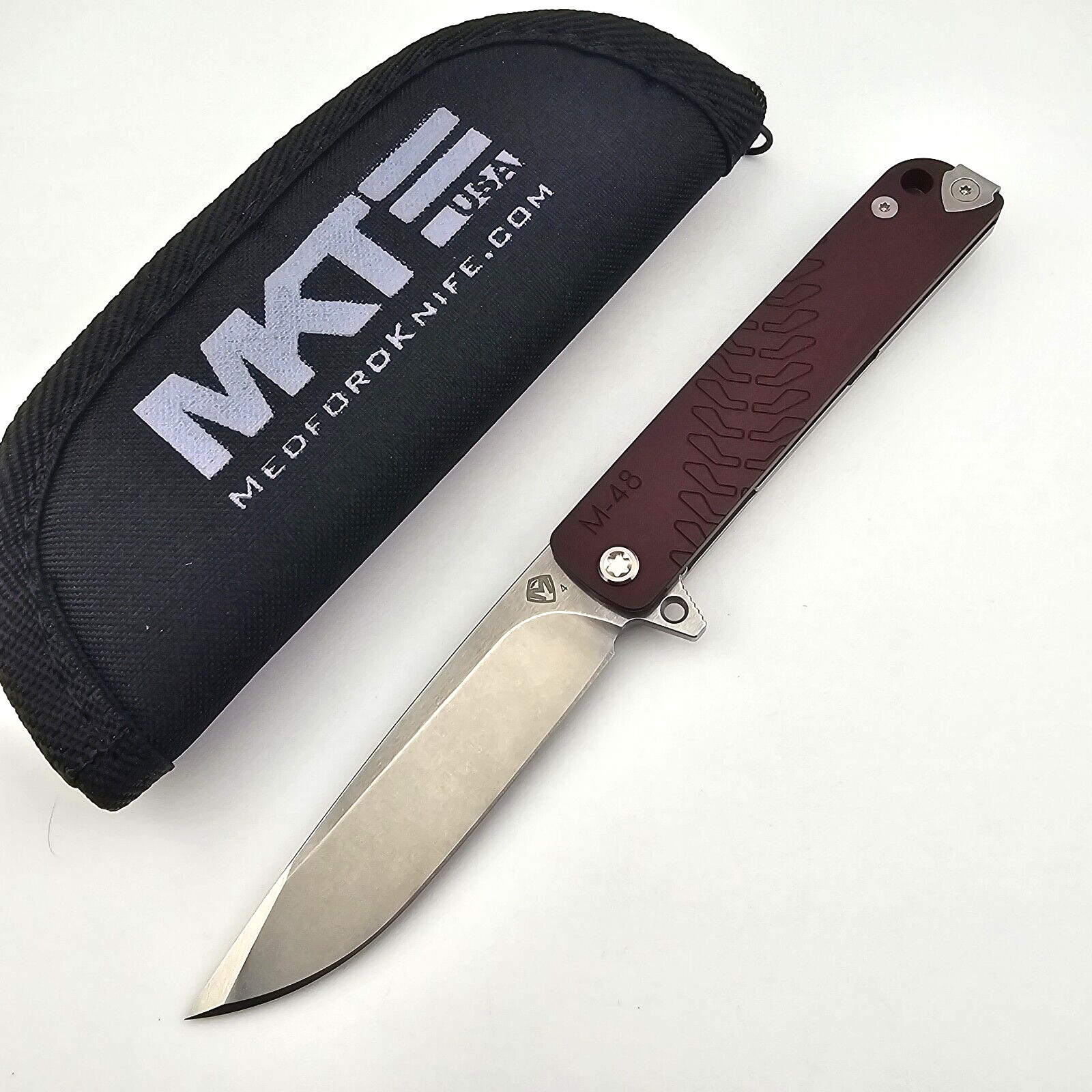 Medford M-48 Folding Knife Red Aluminum & Tumbled Titanium Handle S45VN Blade