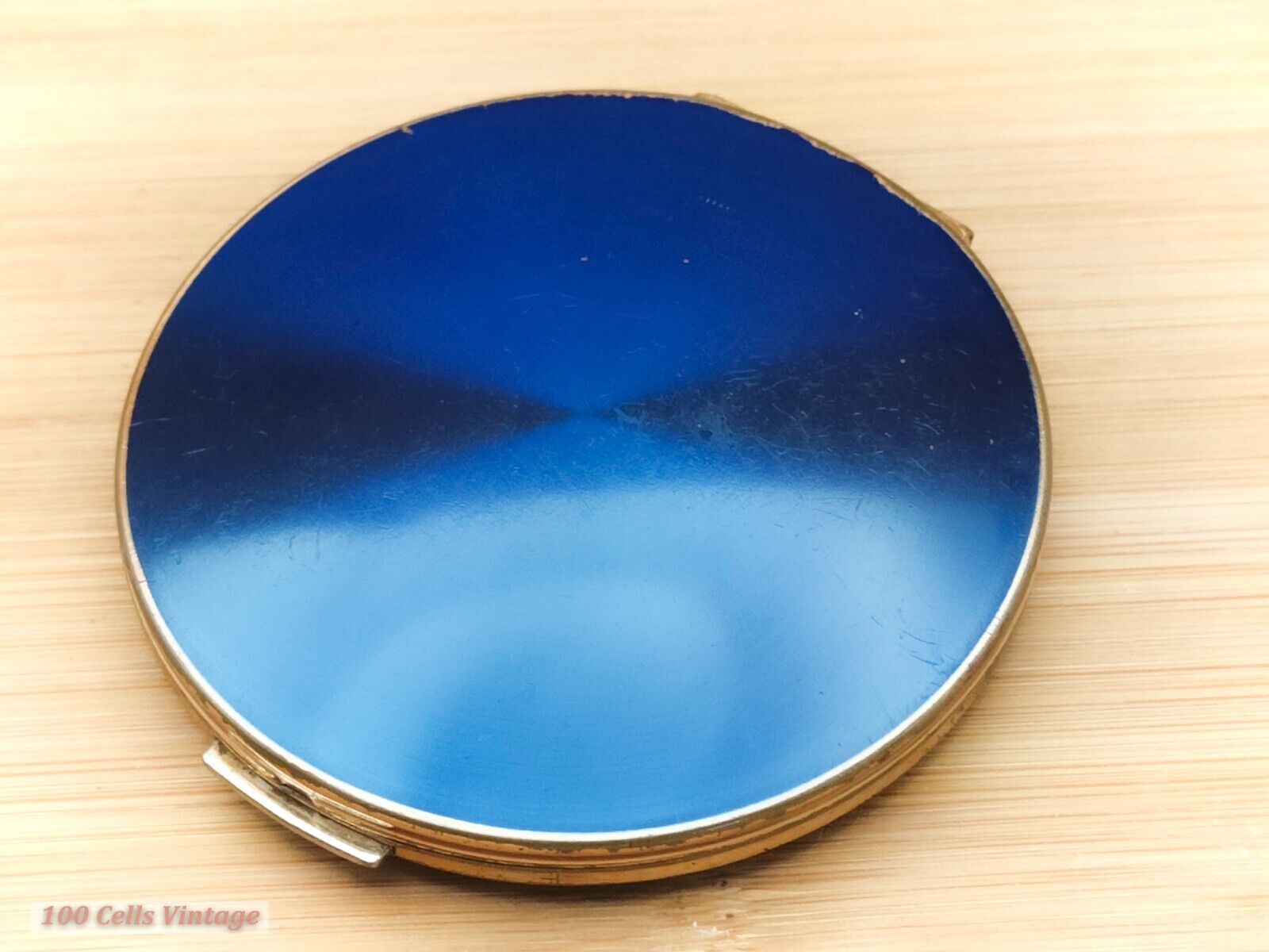 Stratton Metallic Blue Minimalist-Vintage Ladies Powder Compact -cte