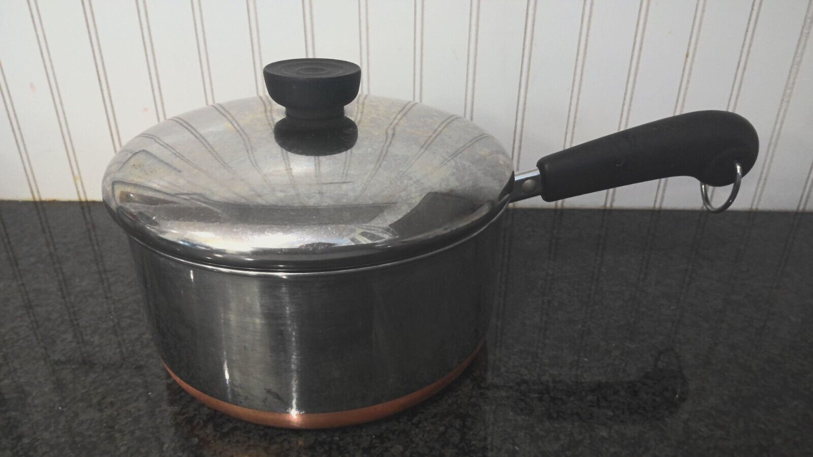 Vintage Revere Ware Copper Clad Bottom 2 Qt Sauce Pan w/Lid  Flat Bottom