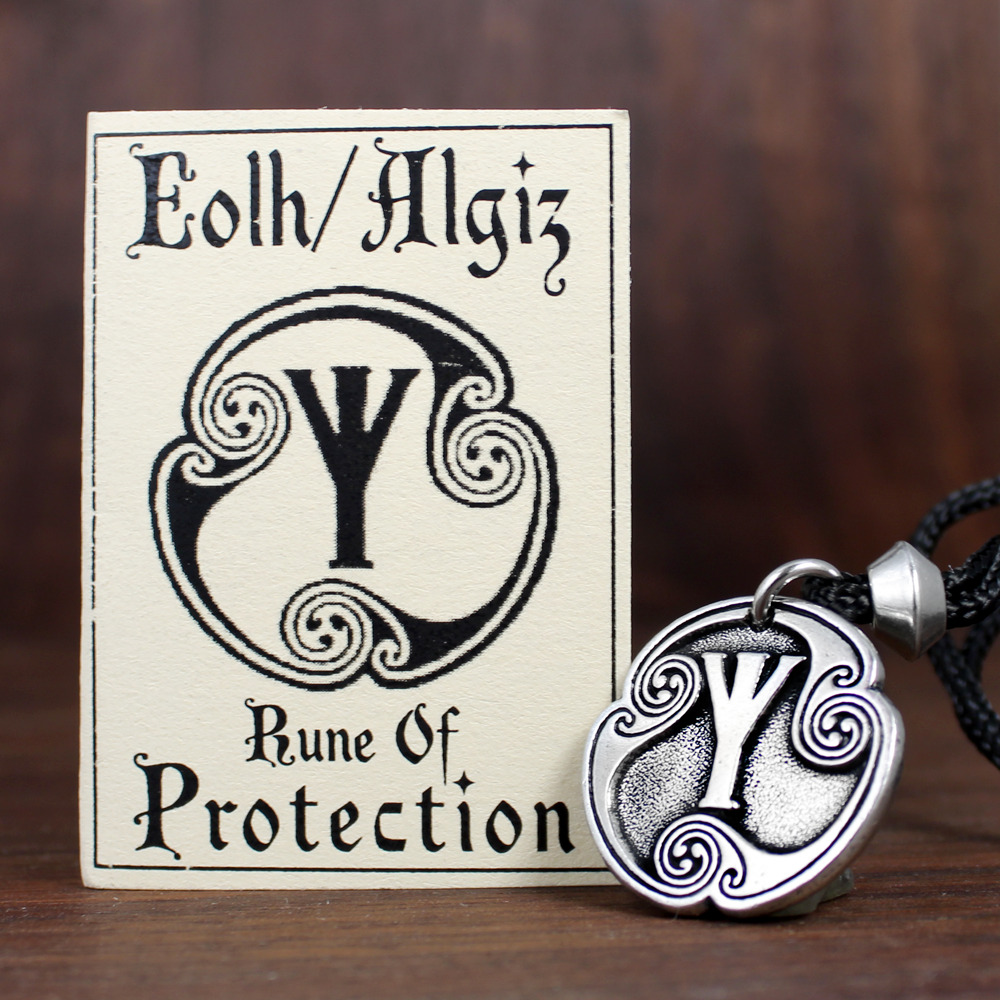 Eolh Protection Rune Pendant Norse Viking Asatru Talisman Algiz Elhaz Necklace