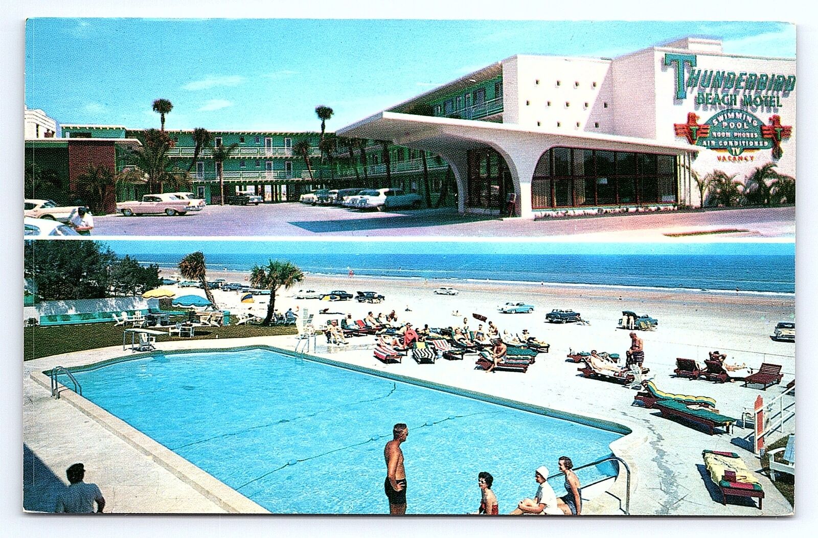 Postcard Thunderbird Beach Motel Daytona Beach Florida Swimming Pool Exterior