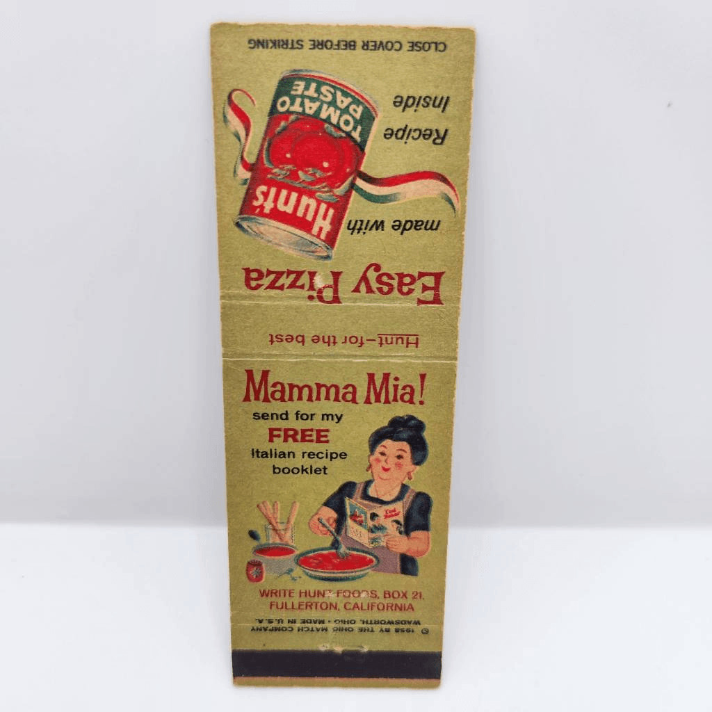 Vintage Matchcover Hunts Tomato Paste Mamma Mia Easy Pizza Recipe