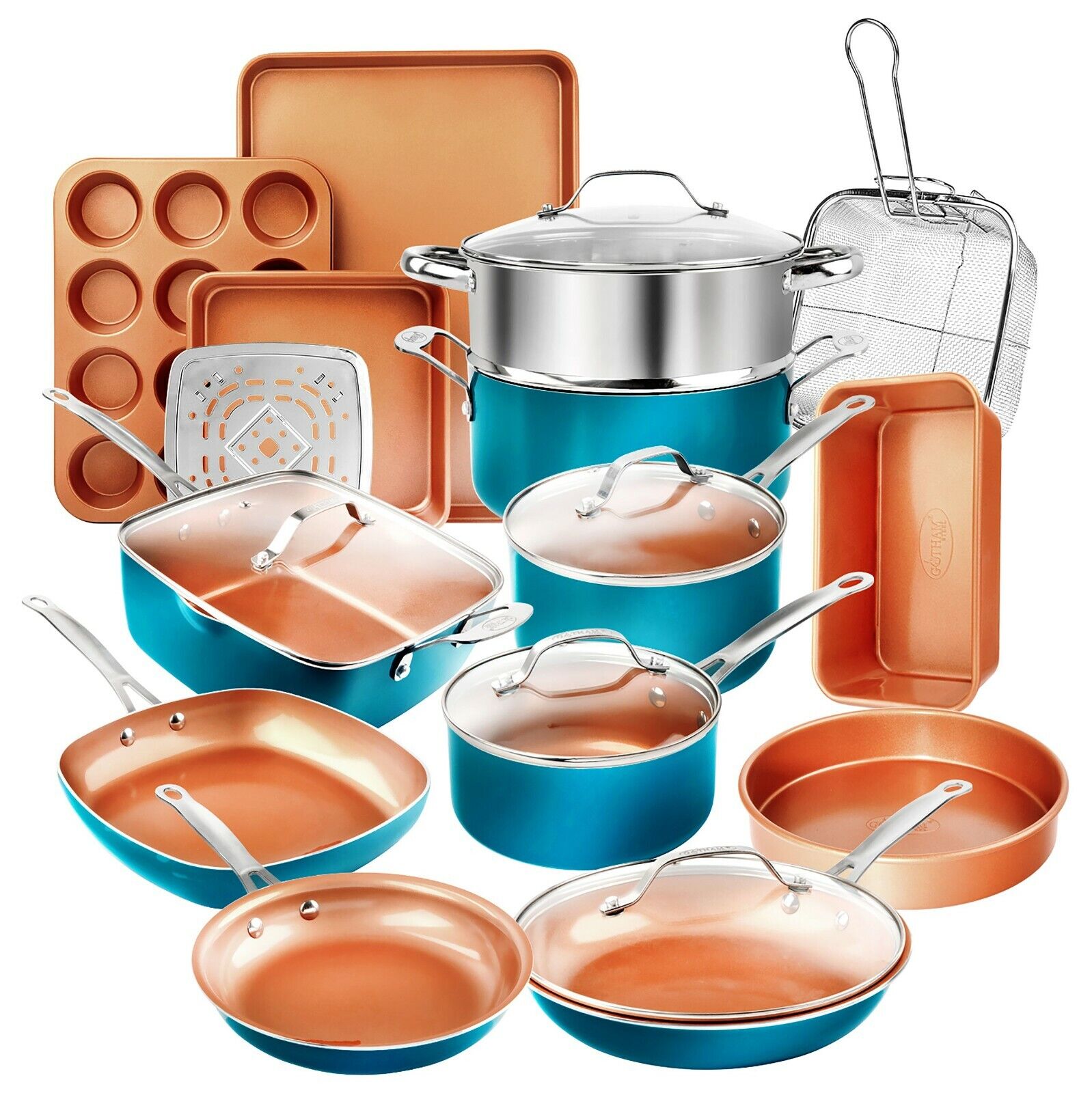 Gotham Steel 20 Piece Turquoise Cookware and Bakeware Set with Nonstick Coating